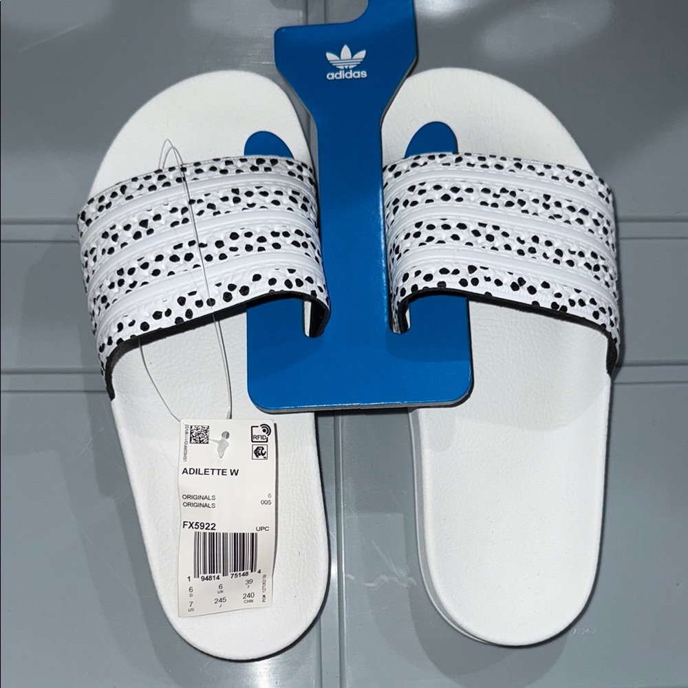 Adidas Adilette White black dots size 7